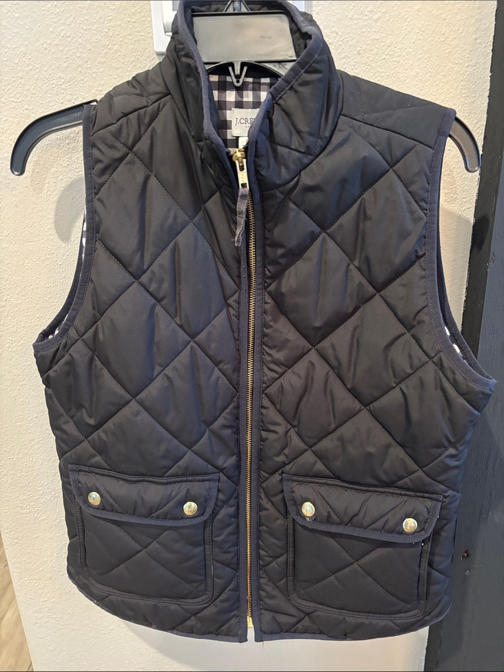 J. Crew Quilted Black Girls' Vest with Gold-Tone Hardware